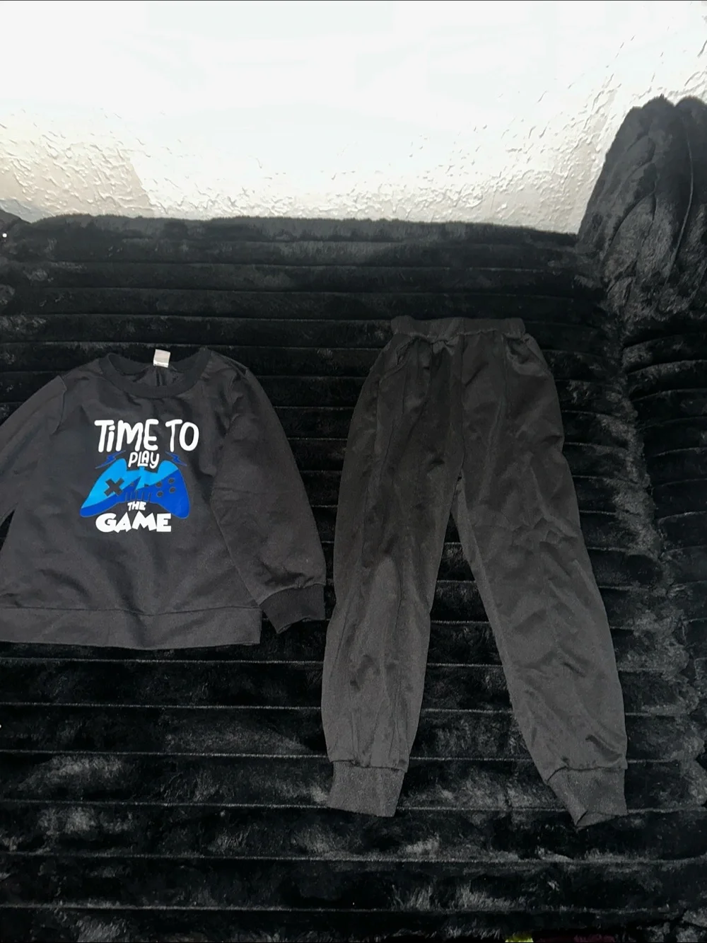 Kids Black 'Time to Play' Game Graphic Pajama Set